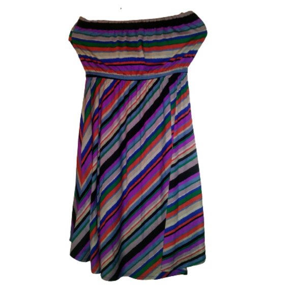 Xhileration Multicolored High Low Striped Strapless Dress Med. - Picture 2 of 6